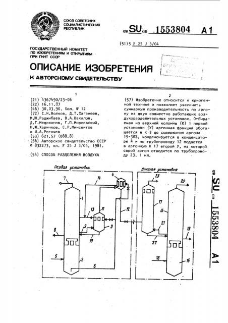 Способ разделения воздуха (патент 1553804)