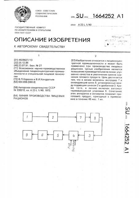 Линия производства пищевых рационов (патент 1664252)