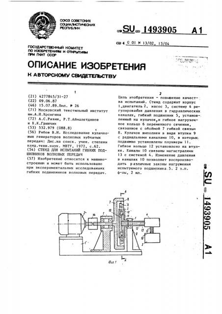 Стенд для испытаний гибких подшипников волновых передач (патент 1493905)