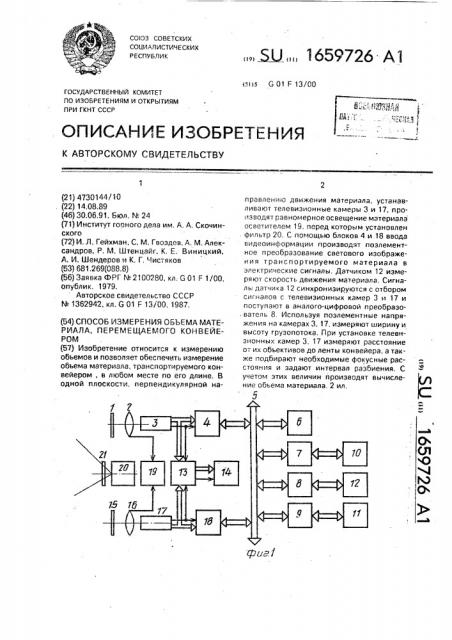 Способ измерения объема материала, перемещаемого конвейером (патент 1659726)