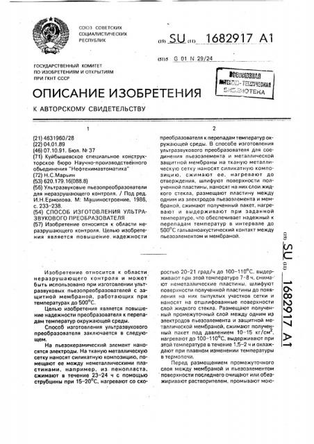 Способ изготовления ультразвукового преобразователя (патент 1682917)