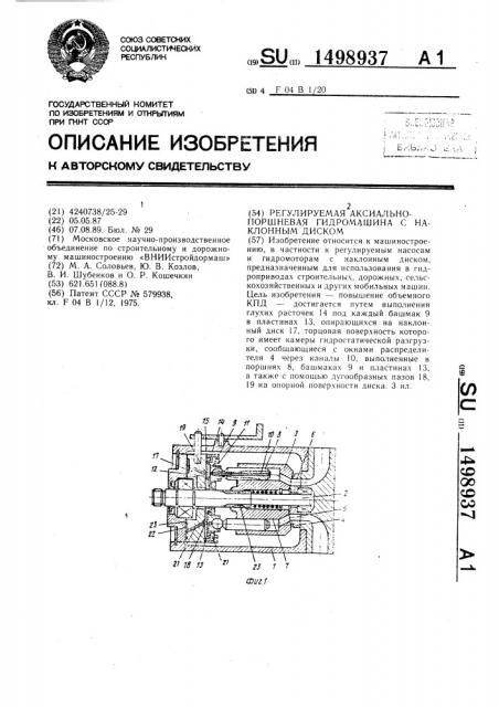Регулируемая аксиально-поршневая гидромашина с наклонным диском (патент 1498937)