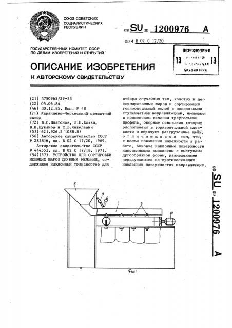 Устройство для сортировки мелющих шаров трубных мельниц (патент 1200976)