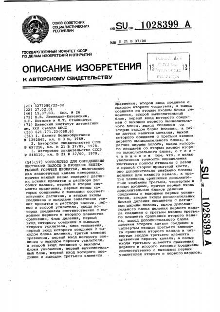 Устройство для определения жесткости полосы в процессе непрерывной горячей прокатки (патент 1028399)