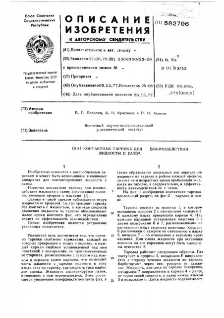Контактная тарелка для взаимодействия жидкости с газом (патент 582796)