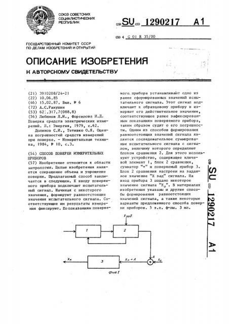 Способ поверки измерительных приборов (патент 1290217)