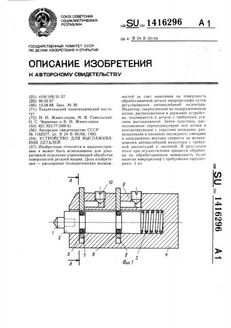 Устройство для выглаживания деталей (патент 1416296)