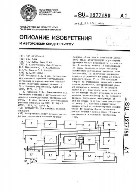 Устройство для анализа речевых сигналов (патент 1277180)