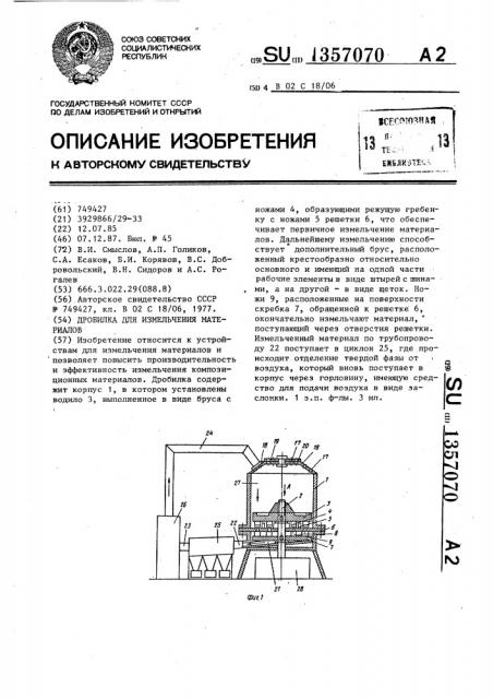 Дробилка для измельчения материалов (патент 1357070)