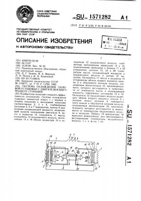 Система охлаждения силовой установки с двигателем внутреннего сгорания (патент 1571282)