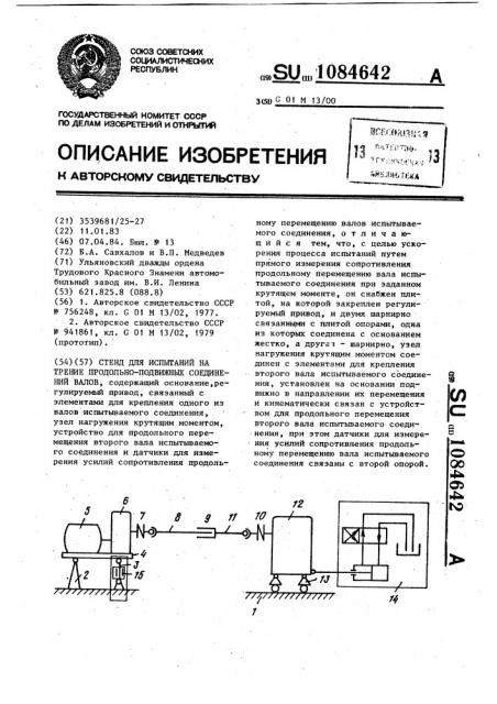 Стенд для испытаний на трение продольно-подвижных соединений валов (патент 1084642)