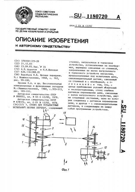 Стенд для усталостных испытаний цепных передач (патент 1180720)