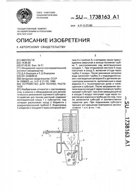 Устройство для полива растений (патент 1738163)