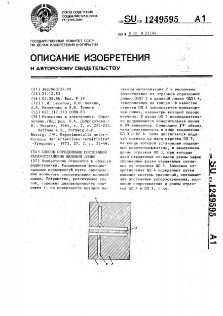 Способ определения постоянной распространения щелевой линии (патент 1249595)