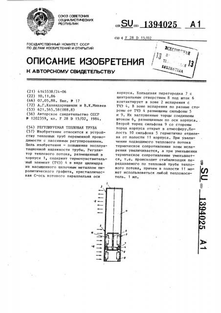 Регулируемая тепловая труба (патент 1394025)