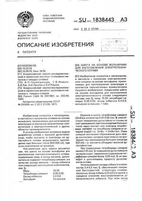 Шихта на основе вольфрама для изготовления электротехнического сплава (патент 1838443)