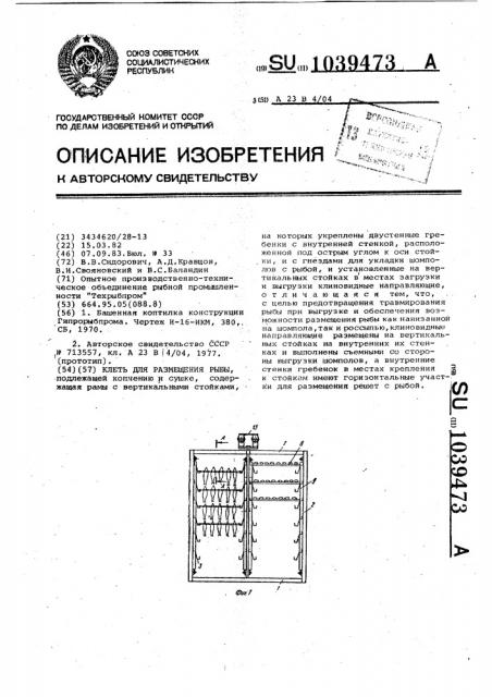 Клеть для размещения рыбы (патент 1039473)