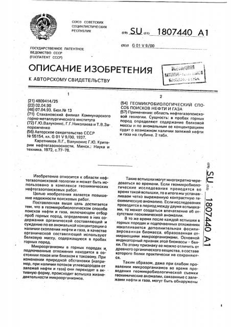 Геомикробиологический способ поисков нефти и газа (патент 1807440)