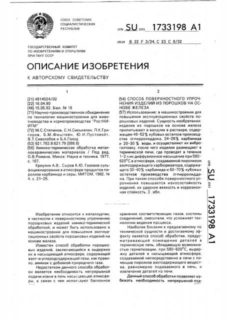 Способ поверхностного упрочнения изделий из порошков на основе железа (патент 1733198)