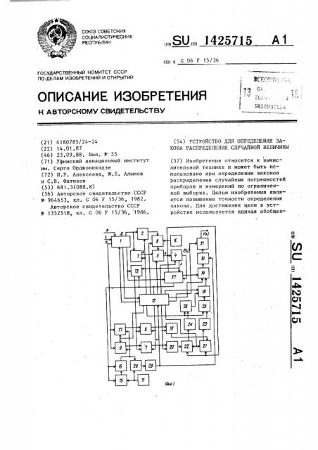 Устройство для определения закона распределения случайной величины (патент 1425715)