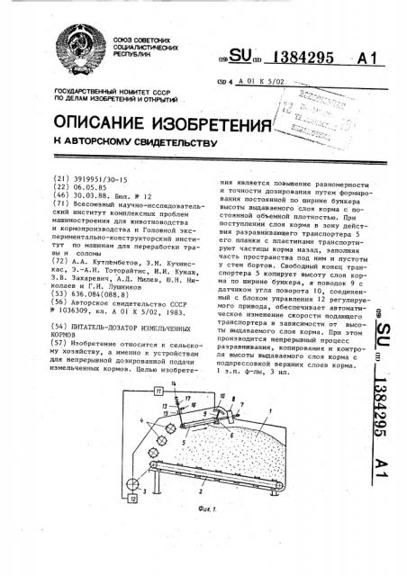 Питательдозатор измельченных кормов (патент 1384295)