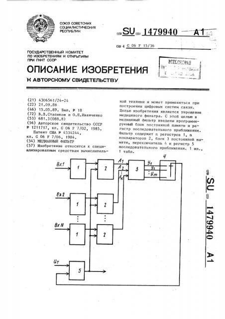 Медианный фильтр (патент 1479940)