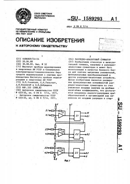 Разрядно-аналоговый сумматор (патент 1589293)