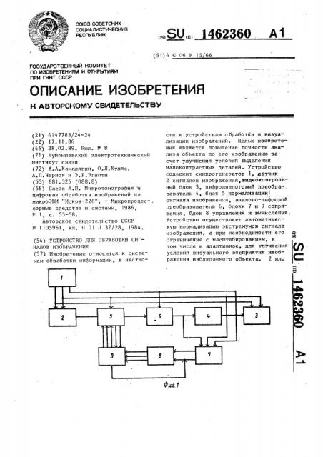 Устройство для обработки сигналов изображения (патент 1462360)