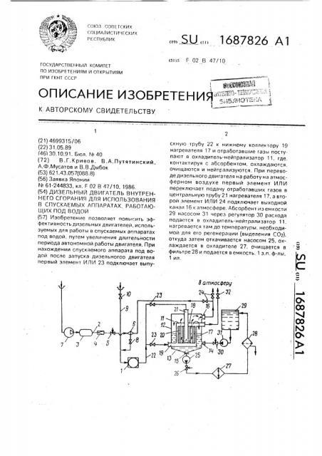 Дизельный двигатель внутреннего сгорания для использования в спускаемых аппаратах, работающих под водой (патент 1687826)