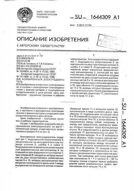 Асинхронный электродвигатель (патент 1644309)