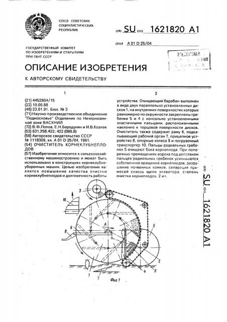 Очиститель корнеклубнеплодов (патент 1621820)