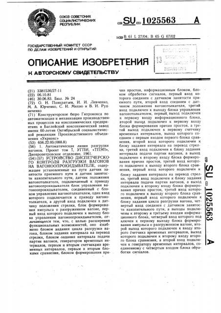 Устройство диспетчерского контроля разгрузки вагонов на вагоноопрокидывателе (патент 1025563)