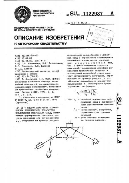 Способ измерения коэффициента нелинейности показателя преломления оптических сред (патент 1122937)