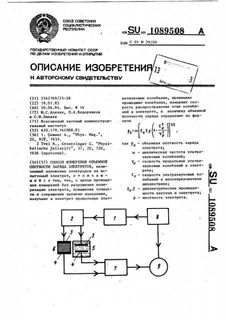 Способ измерения объемной плотности заряда электретов (патент 1089508)