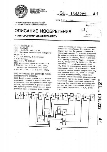 Устройство для контроля работы транспортного средства (патент 1345222)