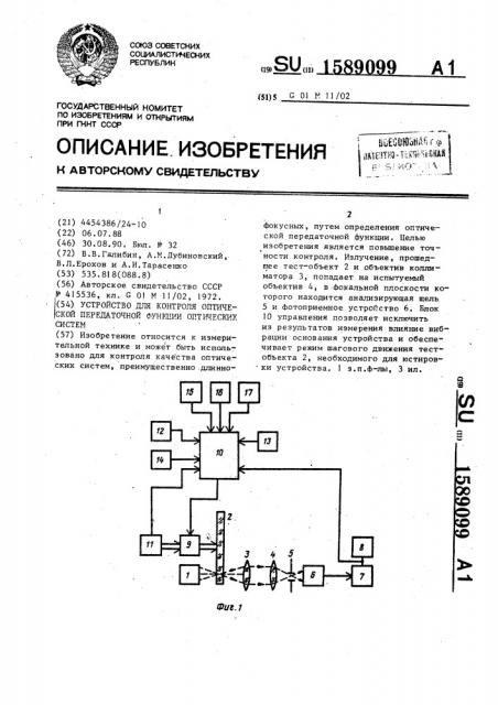 Устройство для контроля оптической передаточной функции оптических систем (патент 1589099)