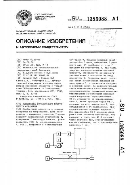 Измеритель комплексного коэффициента отражения (патент 1385088)