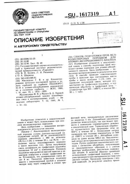 Способ подготовки проб мелкодисперсных порошков для атомно- абсорбционного анализа (патент 1617319)