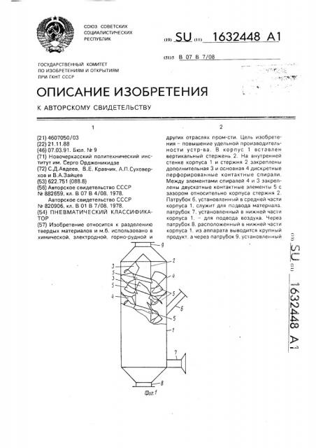 Пневматический классификатор (патент 1632448)
