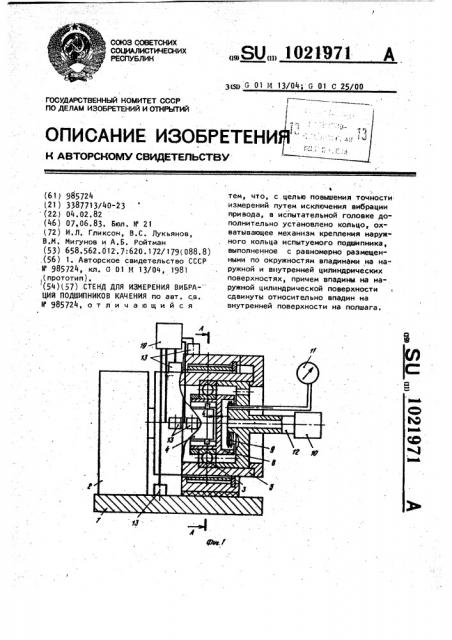 Стенд для измерения вибраций подшипников качения (патент 1021971)