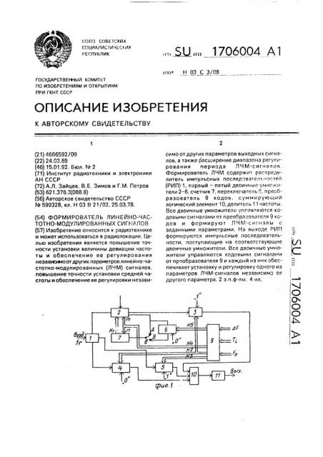 Формирователь линейно-частотно-модулированных сигналов (патент 1706004)