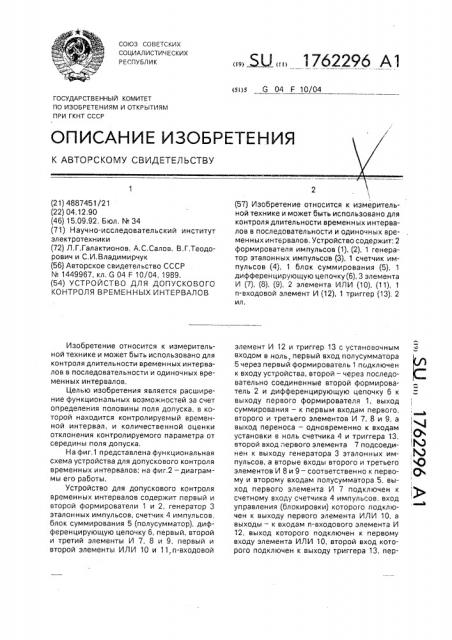 Устройство для допускового контроля временных интервалов (патент 1762296)