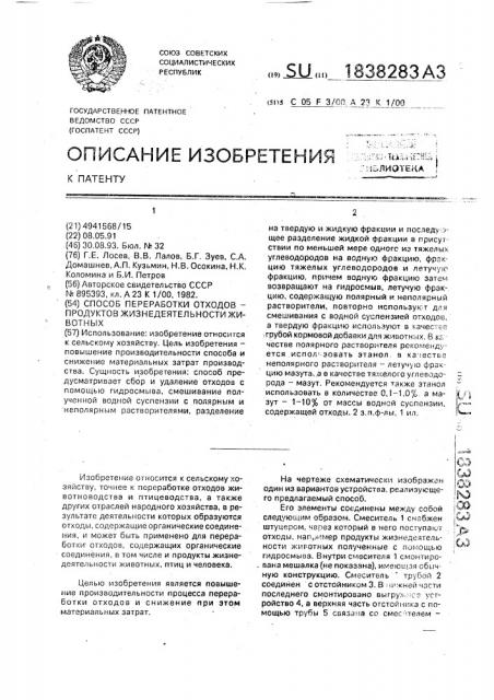 Способ переработки отходов - продуктов жизнедеятельности животных (патент 1838283)