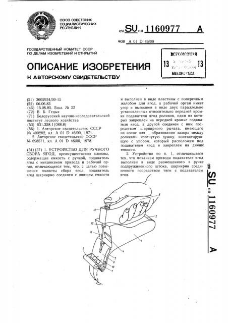 Устройство для ручного сбора ягод (патент 1160977)