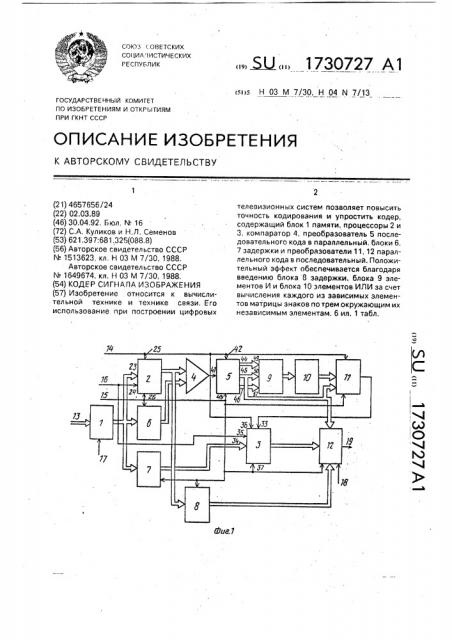 Кодер сигнала изображения (патент 1730727)