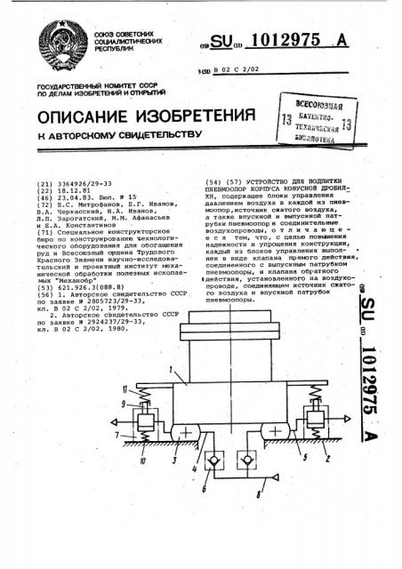 Устройство для подпитки пневмоопор конусной дробилки (патент 1012975)