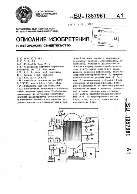 Установка для стерилизации (патент 1387961)