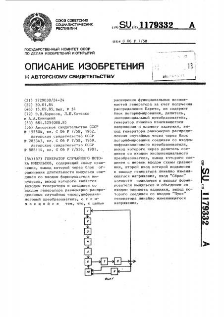 Генератор случайного потока импульсов (патент 1179332)
