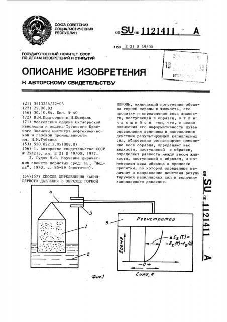 Способ определения капиллярного давления в образце горной породы (патент 1121411)