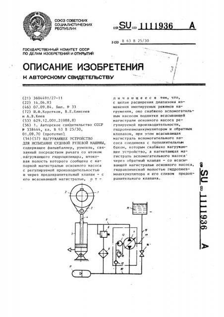 Нагружающее устройство для испытания судовой рулевой машины (патент 1111936)